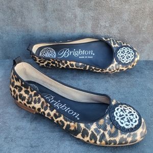 Brighton Women's 7 Aleta  Leopard Print Leather Made In Italy Ballerina Flats